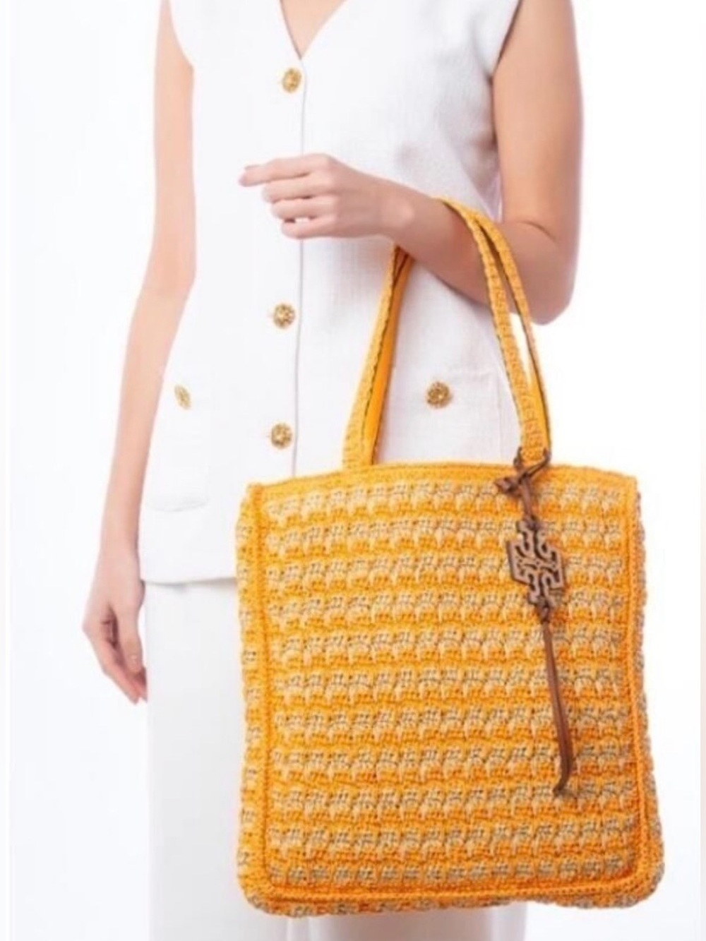 Tory Burch Crochet Tote Bag NWT Bright Squash